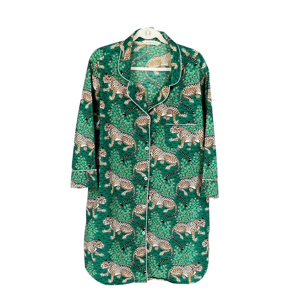 Printfresh Bagheera Sleep Shirt Green Leopard Cotton Nightshirt XL Pockets